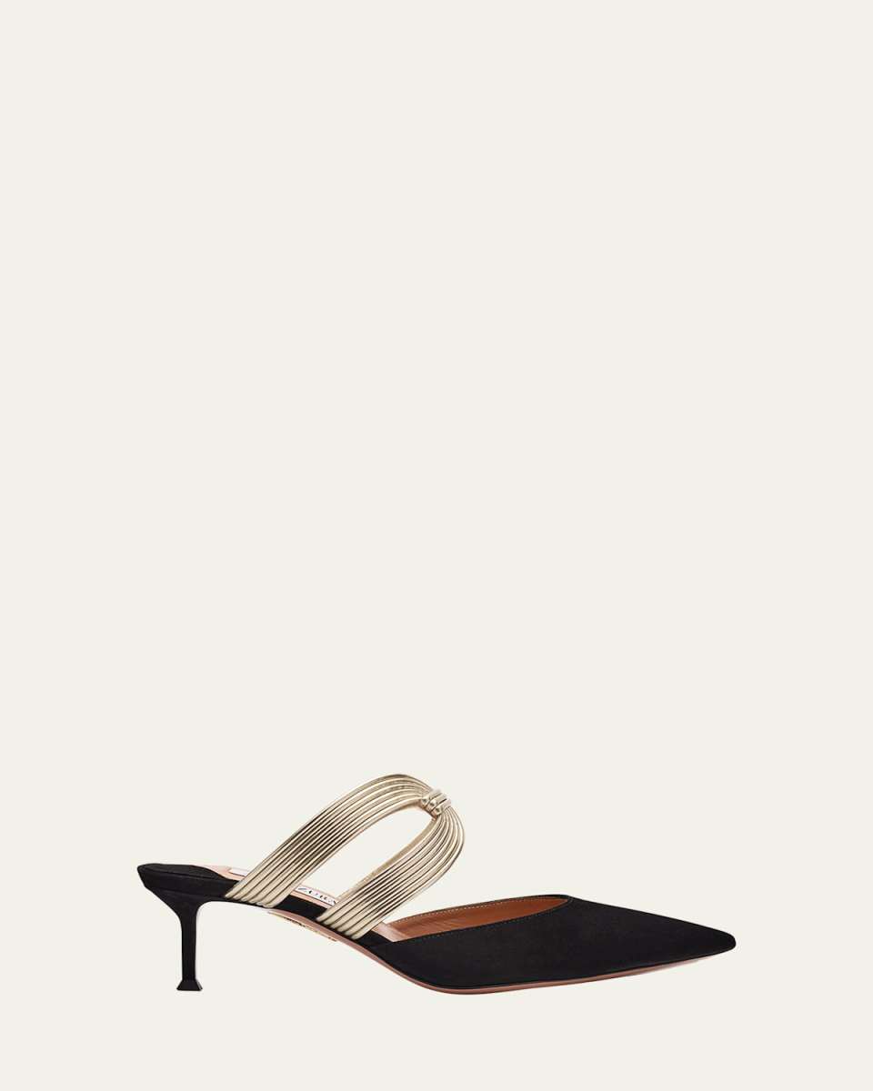 Laminated Leather and Suede Mule Pumps
